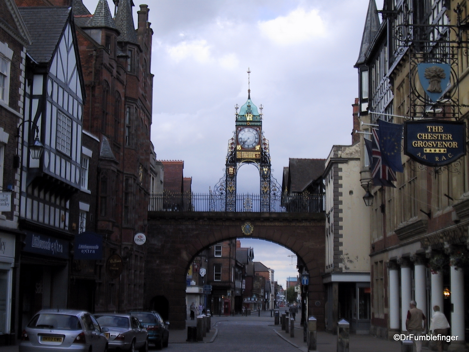 Old Clock, City Gates and street, Chester