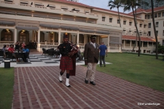 Flag-lower ceremony at sunset, Galle Face Hotel