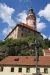 Cesky Krumlov castle tower viewed from bridge