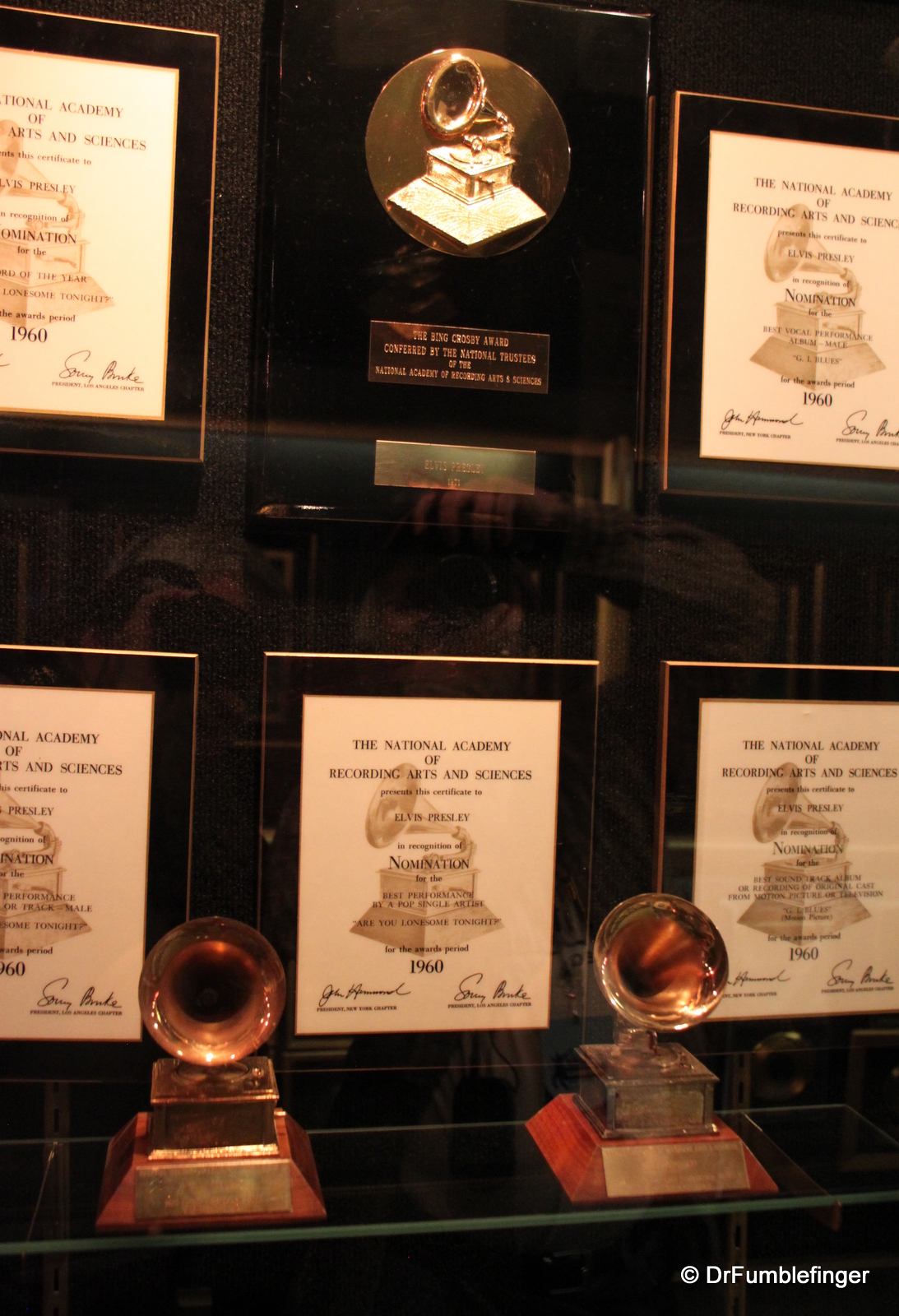 Elvis\' Grammies.  3 awarded and only for his Gospel music.  Never one for Rock \'n roll