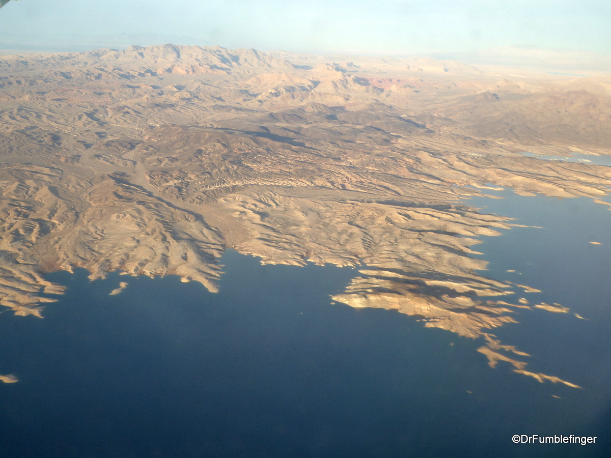 Views of Lake Mead while descending into Las Vegas