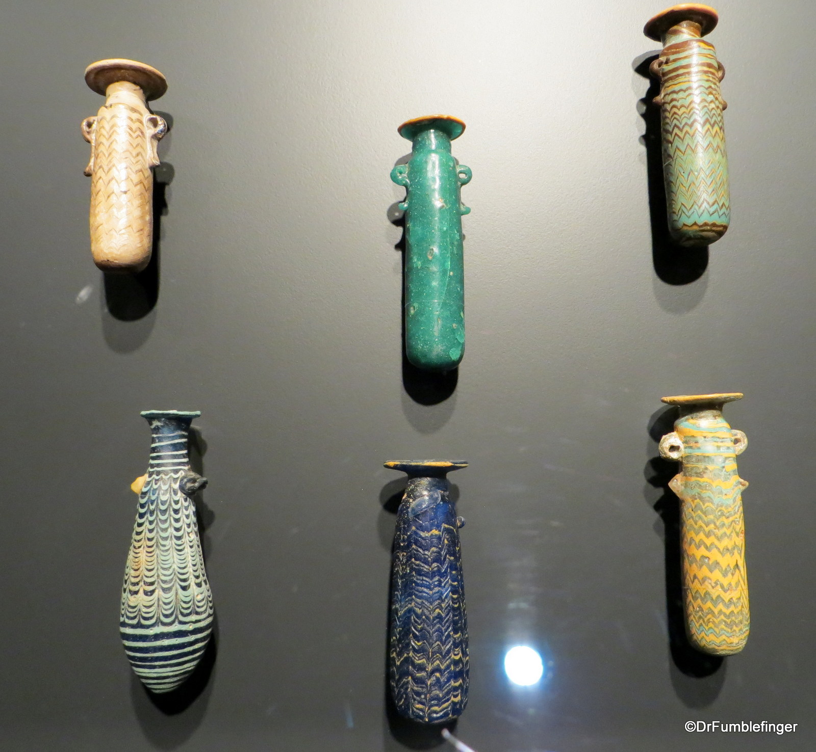 Getty Villa. Roman glass perfume flasks