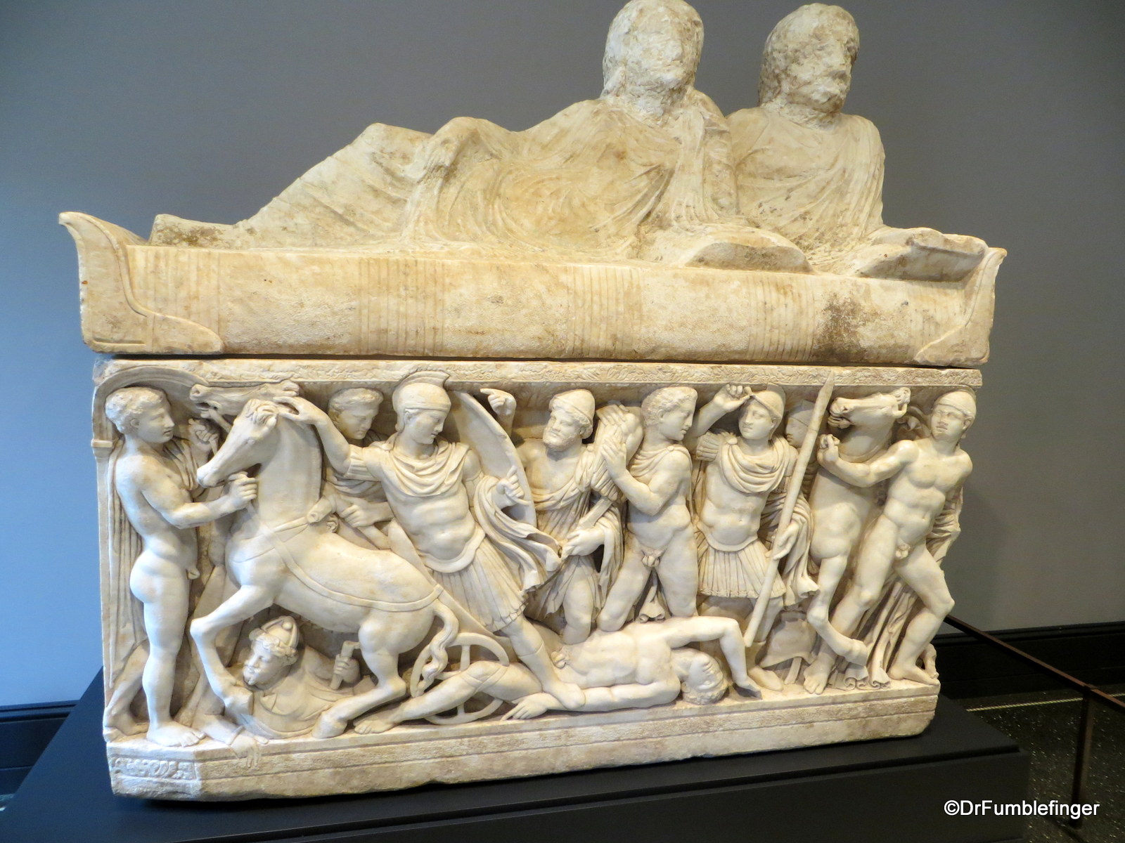 Getty Villa. Sarcophagus scenes of Achilles life. Greek 150 AD