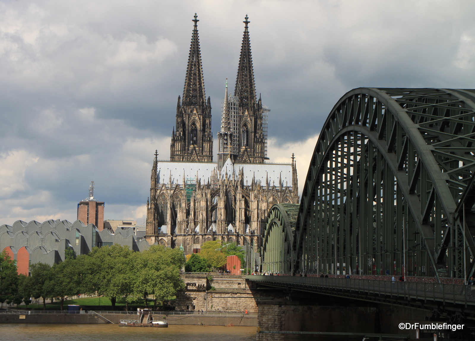 Cologne Cathedral, Train Bridge and Rhine River