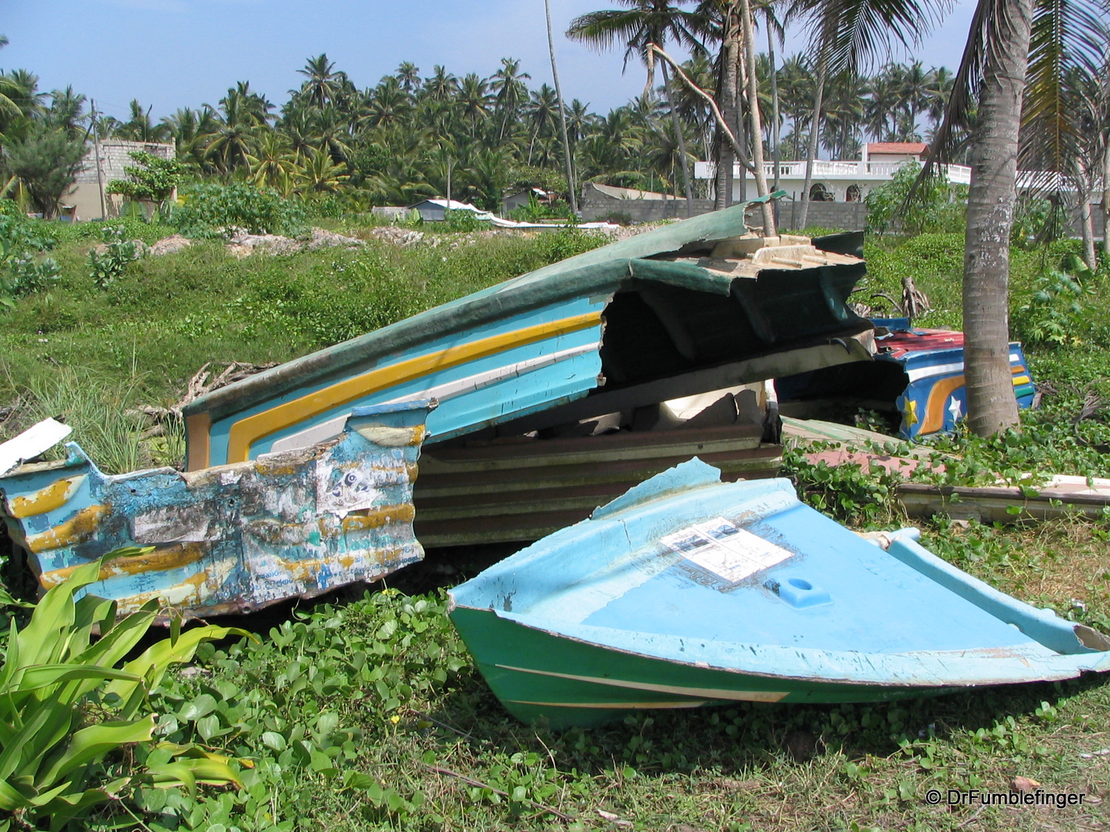 Destroyed boats, tsunami damage