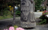 Q.C.I.  004 Prince Rupert.  Totem and Rhododendron by courthouse